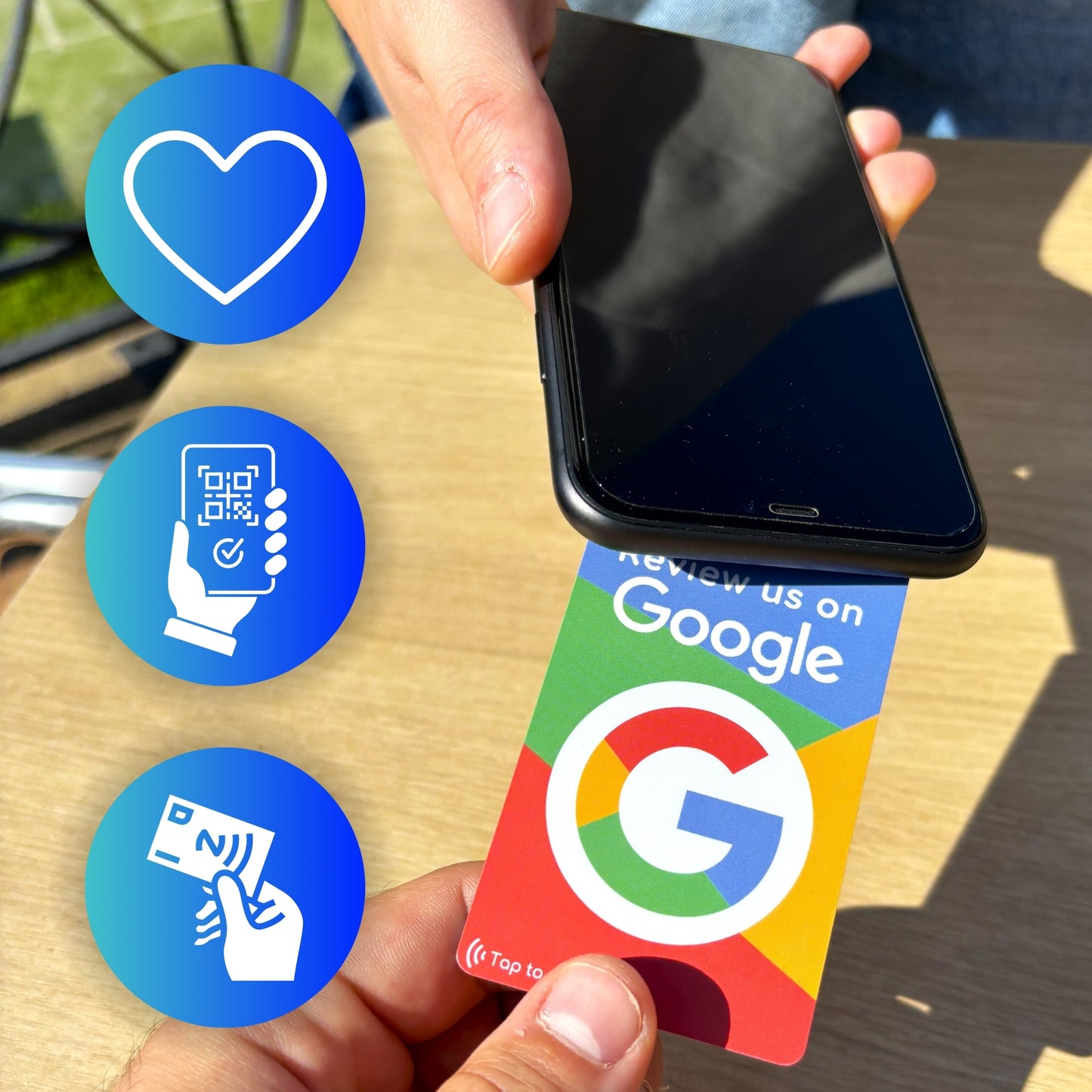 Tarjeta para conseguir reseñas en Google Maps con QR y NFC