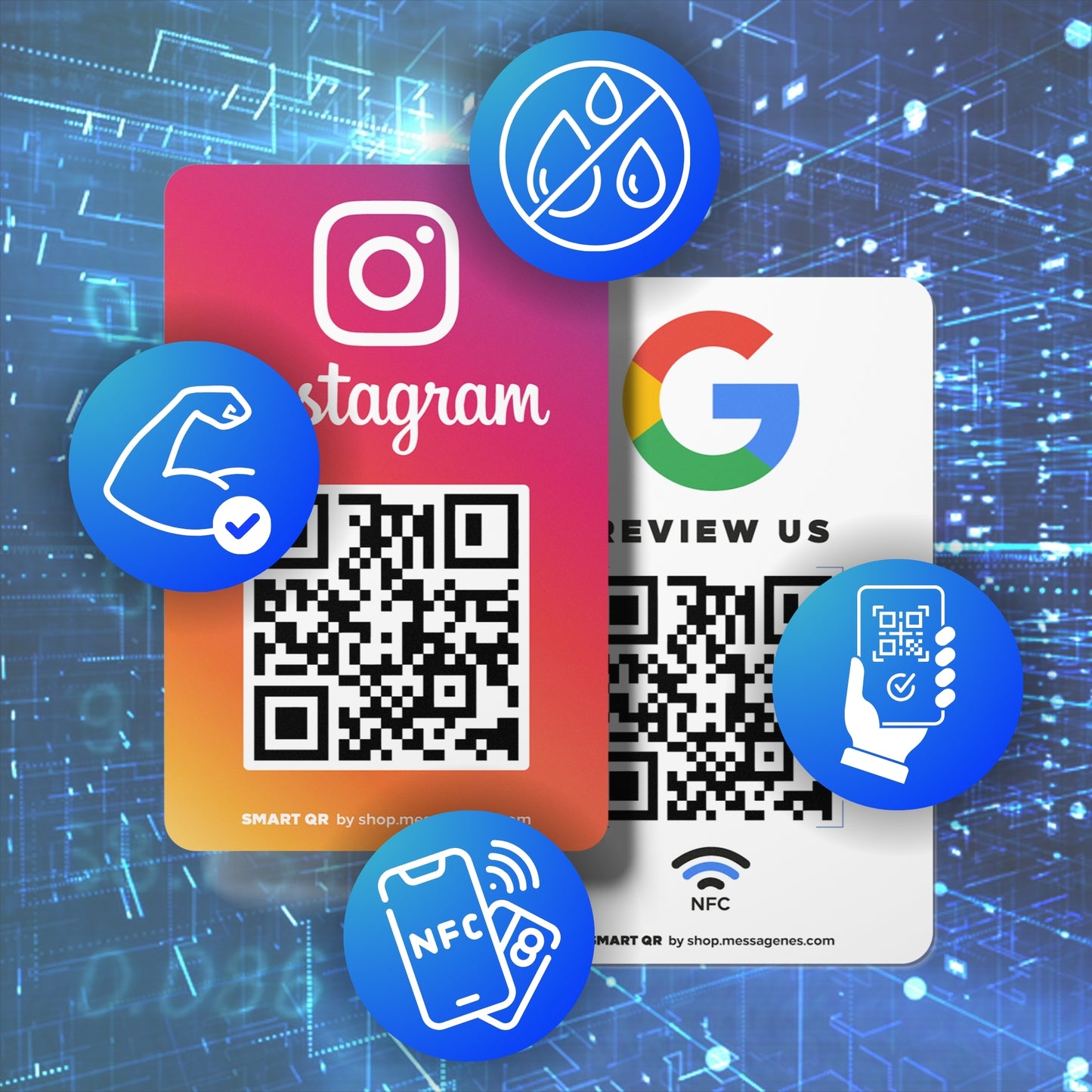 Google + Instagram QR and NFC Double-Sided Card: Get Reviews and Increase Your Followers