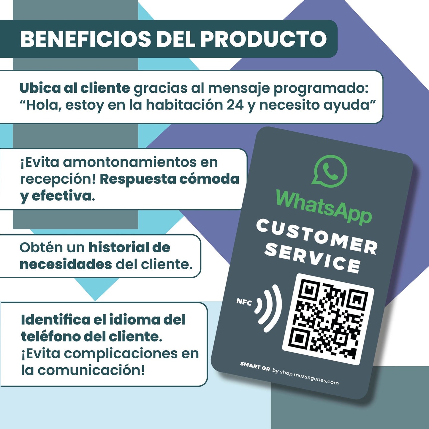 Pegatina Whatsapp QR y NFC personalizable Servicio Atención al Cliente