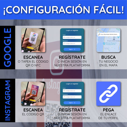 Tarjeta QR y NFC Doble Cara Google + Instagram: Consigue Reseñas y Aumenta tus Seguidores