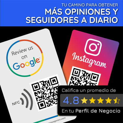 Google + Instagram QR and NFC Double-Sided Card: Get Reviews and Increase Your Followers