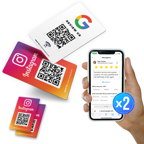 Tarjeta QR y NFC Doble Cara Google + Instagram: Consigue Reseñas y Aumenta tus Seguidores