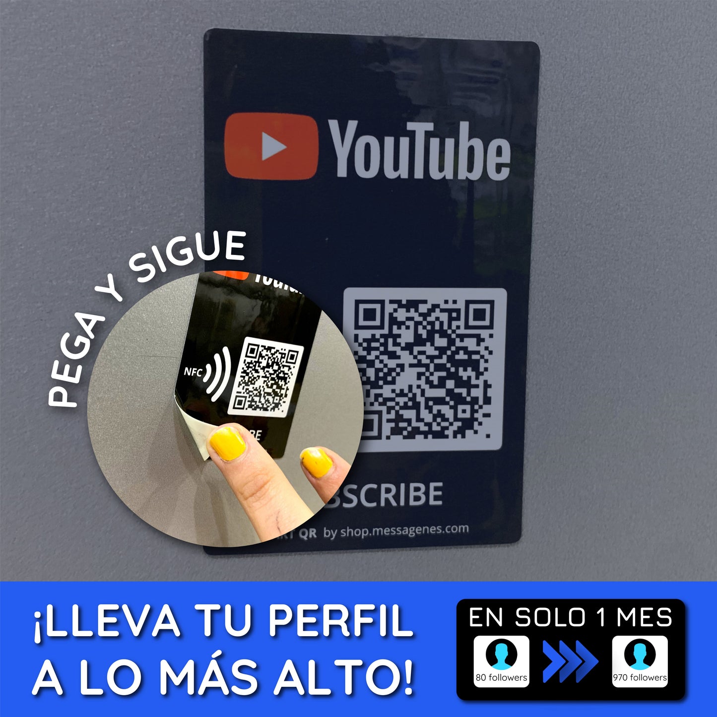 Pegatina YouTube para Conseguir Suscriptores y Visualizaciones con QR y NFC