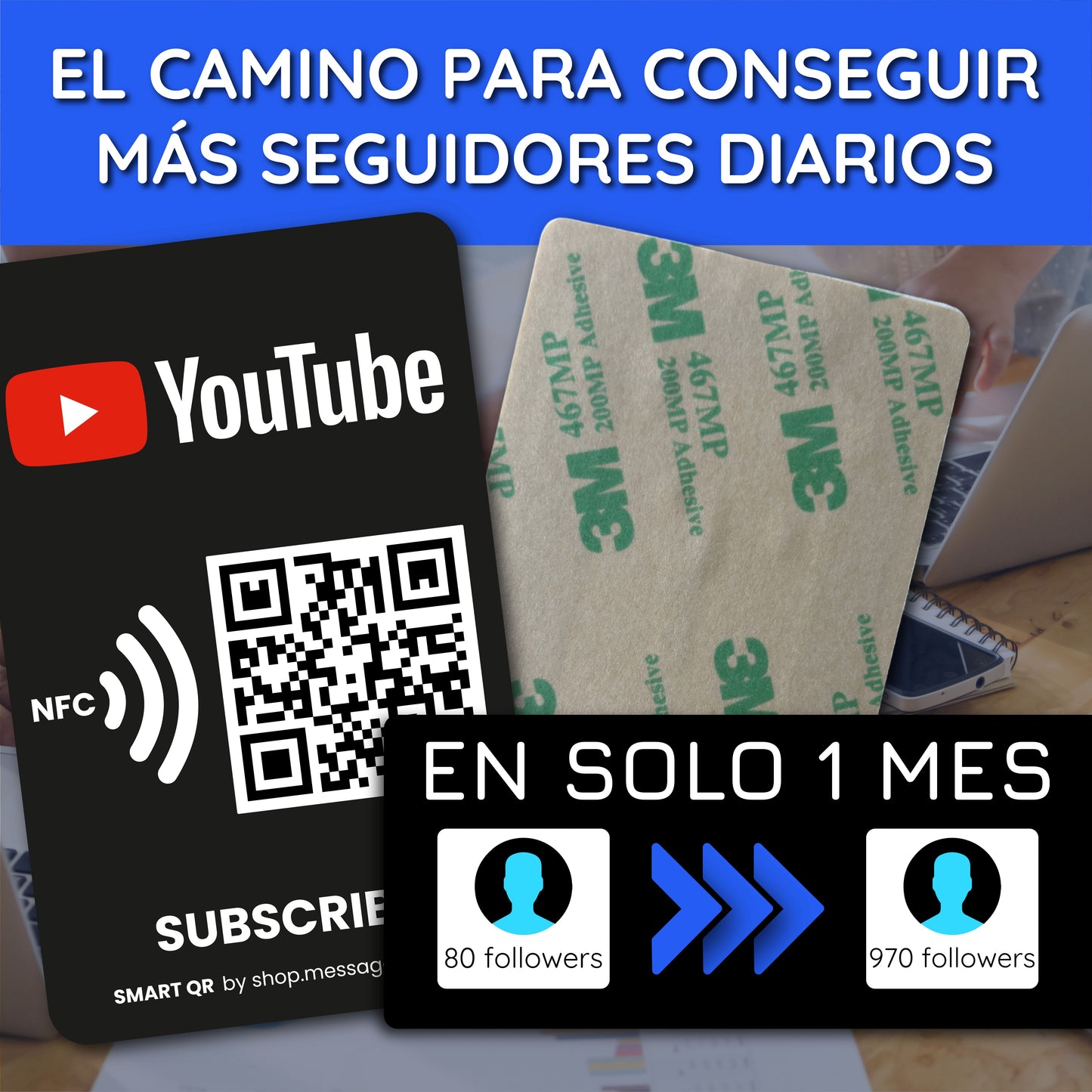 Pegatina YouTube para Conseguir Suscriptores y Visualizaciones con QR y NFC